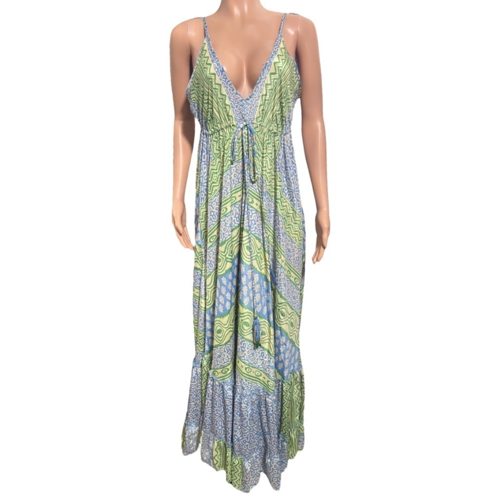 ANISA Women’s Open Back V- Neck Maxi Dress 100% silk
